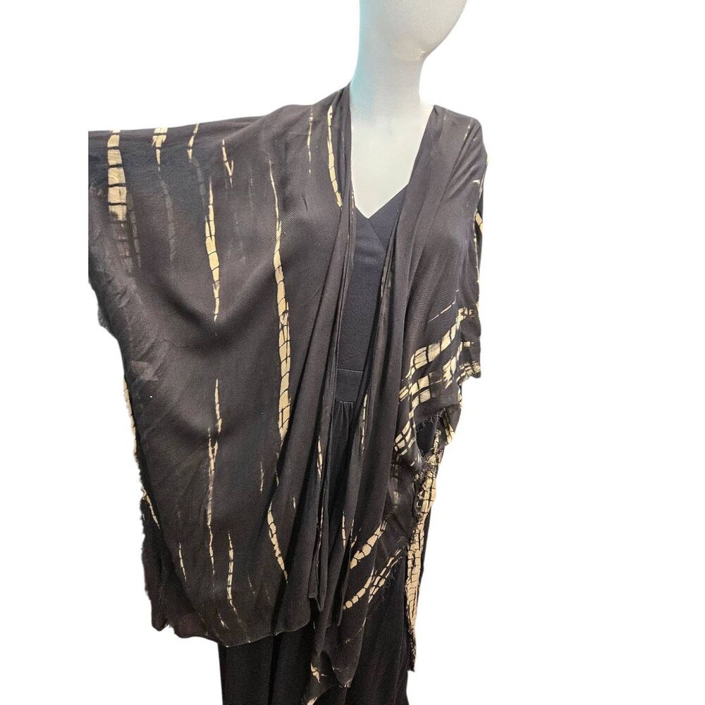 Soft Surroundings Black Tan Bathing Suit Cover One Size Fits Most Kimono - Picture 4 of 6